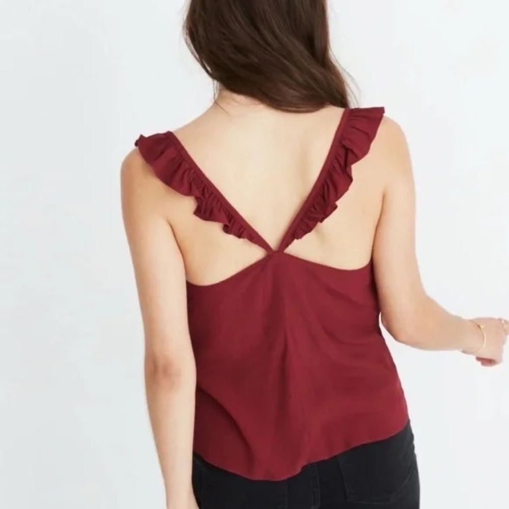 MADEWELL Ruffle-Strap Cami Burgundy Top SZ 2 - Picture 3 of 6